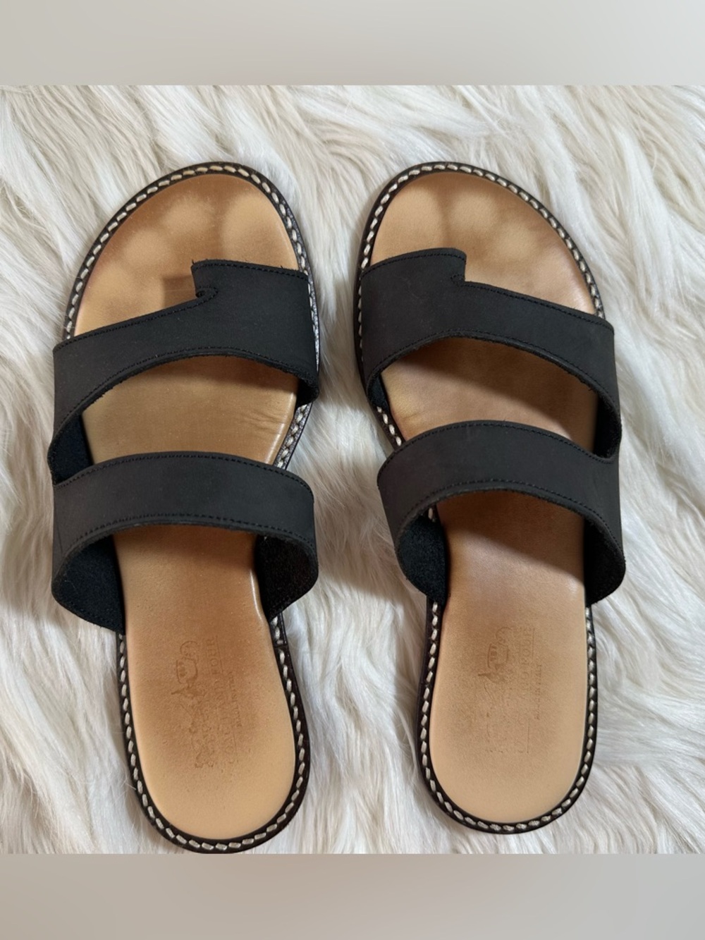 Coach & Fourth Leather Slide Sandals | Black Minimalist Double Strap | Size 6
